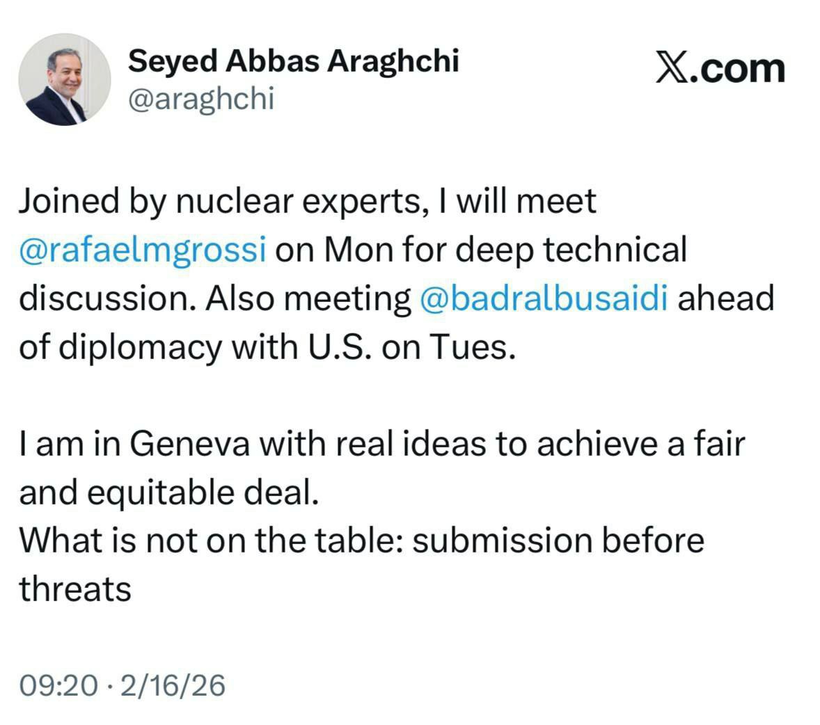 پیام عراقی از ژنو