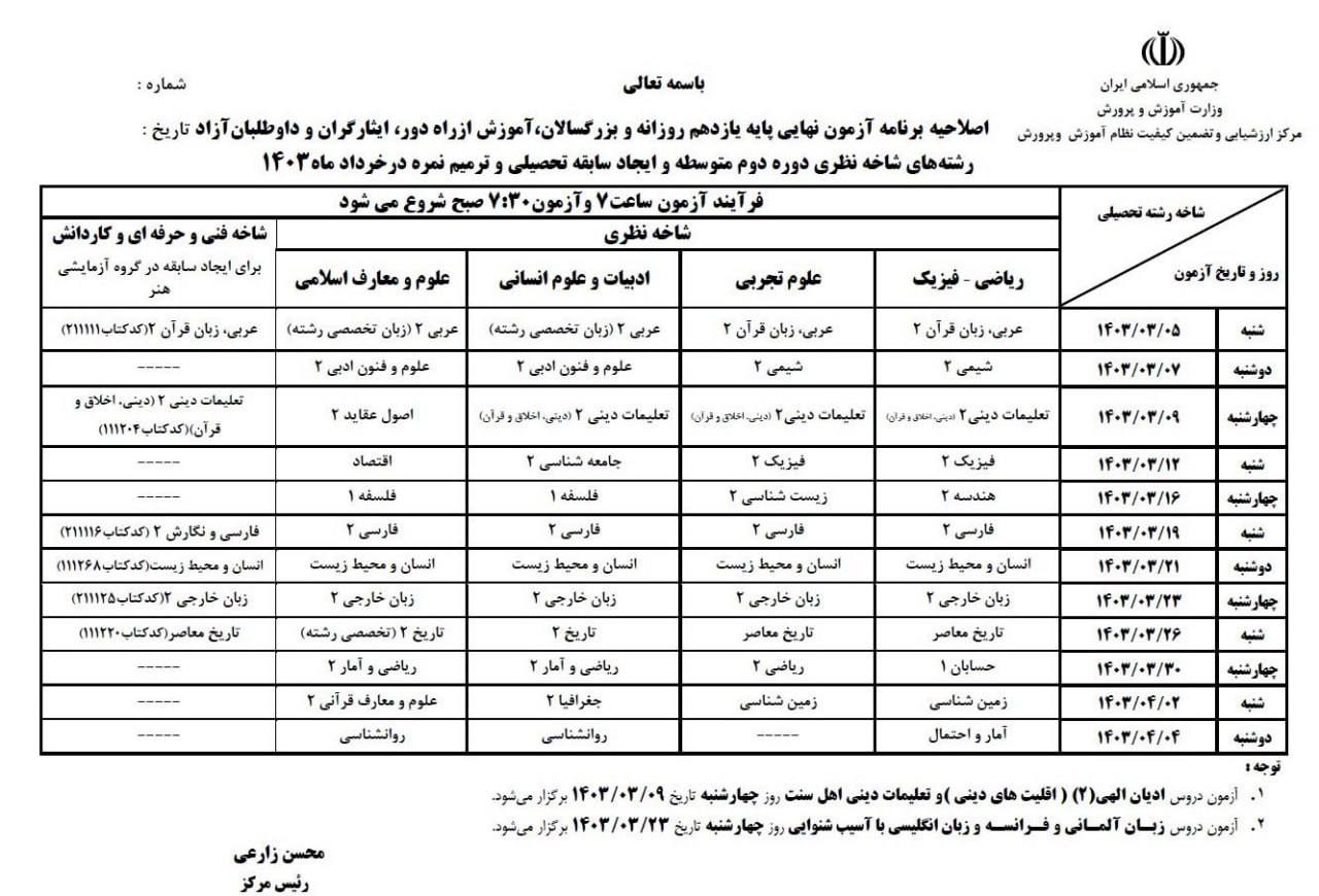 برنامه جدید امتحانات نهایی دانش‌آموزان اعلام شد (2)