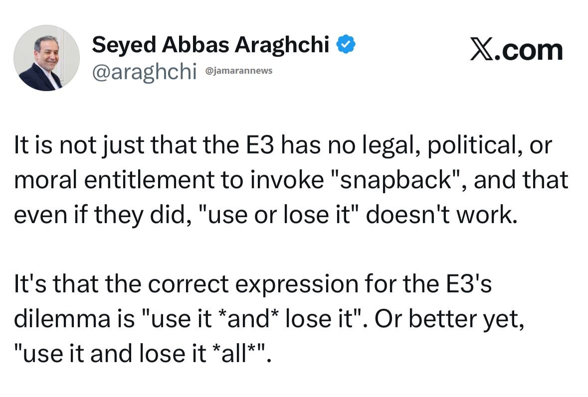 اخطار عراقچی به اروپایی ها