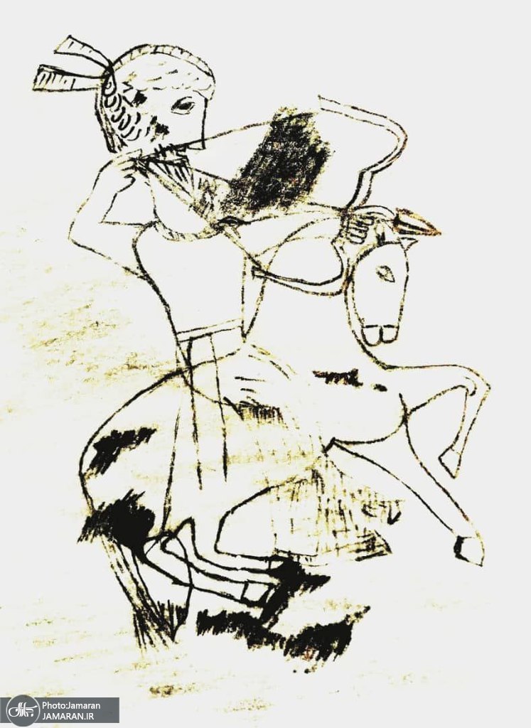 نمای گراور از کماندار ساسانی