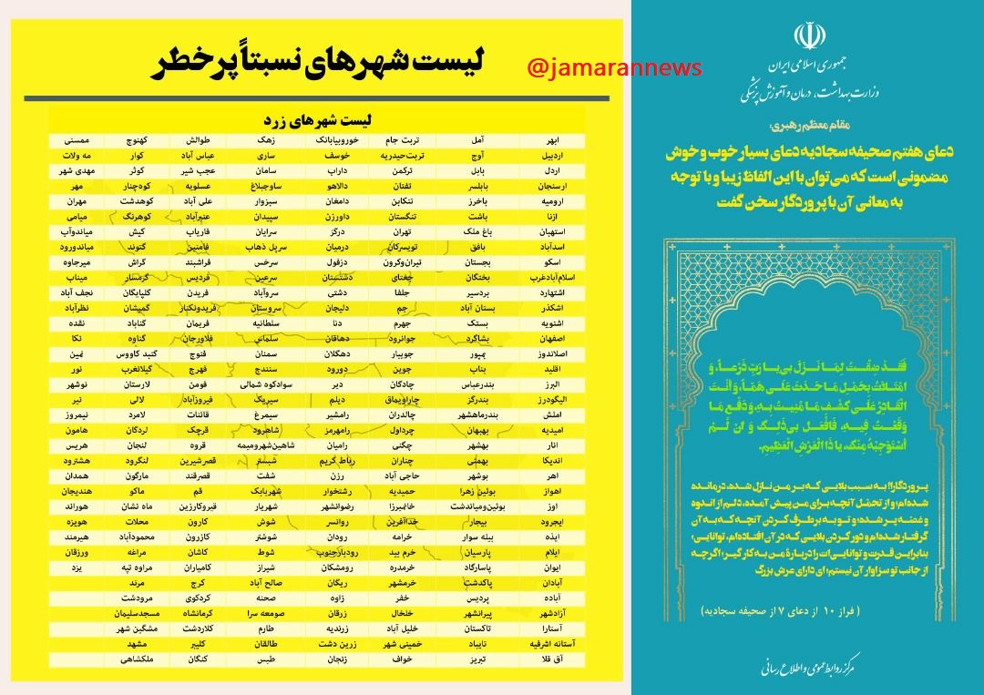 نقشه کرونایی و لیست رنگ بندی شهرهای کشور (2)