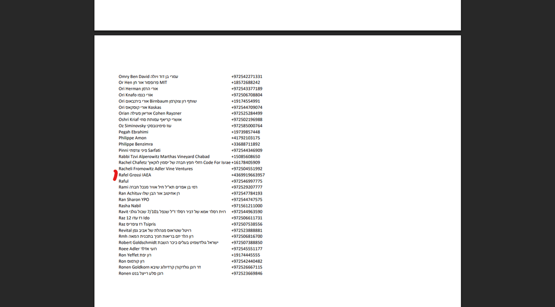 نام گروسی در تلفن همراه نفتالی بنت