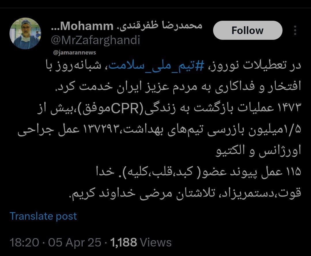 عملکرد تیم ملی سلامت در نوروز