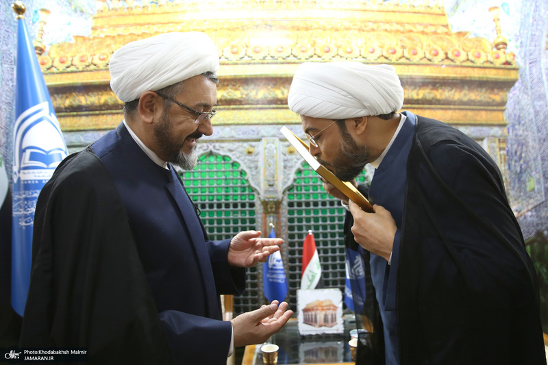 دیدار علی کمساری با شیخ الهاشمی رئیس موسسه الغری در نجف