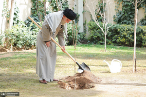 کاشت نهال در روز درختکاری توسط رهبر معظم انقلاب