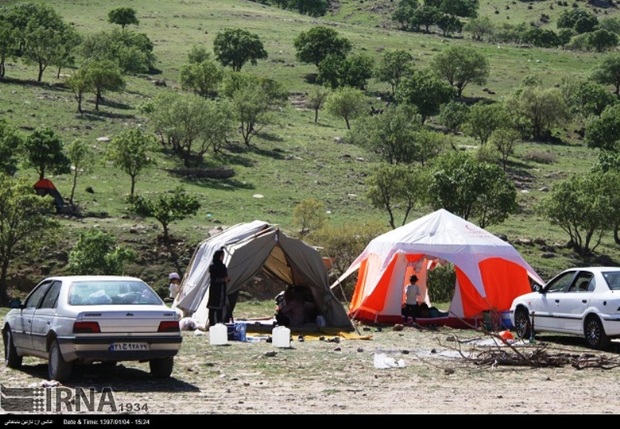 برپایی چادرهای گردشگران نوروزی در طبیعت سرسبز ایلام