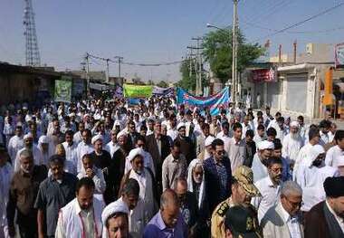 شعار مرگ بر صهیونیسم در گرمای سوزان50 درجه ای ایرانشهر طنین انداز شد