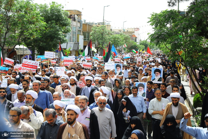 راهپیمایی نمازگزاران قمی در محکومیت جنایات رژیم صهیونیستی