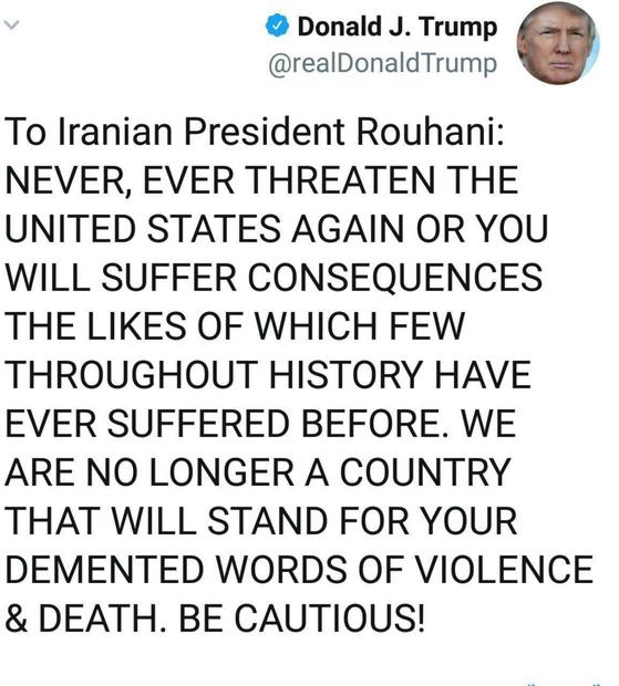 چرا ترامپ در توئیتش علیه ایران از حروف بزرگ استفاده کرد؟