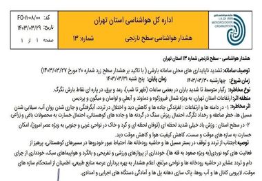 هشدار هواشناسی برای مردم تهران/ بارش رگبار شدید و تگرگ +اطلاعیه