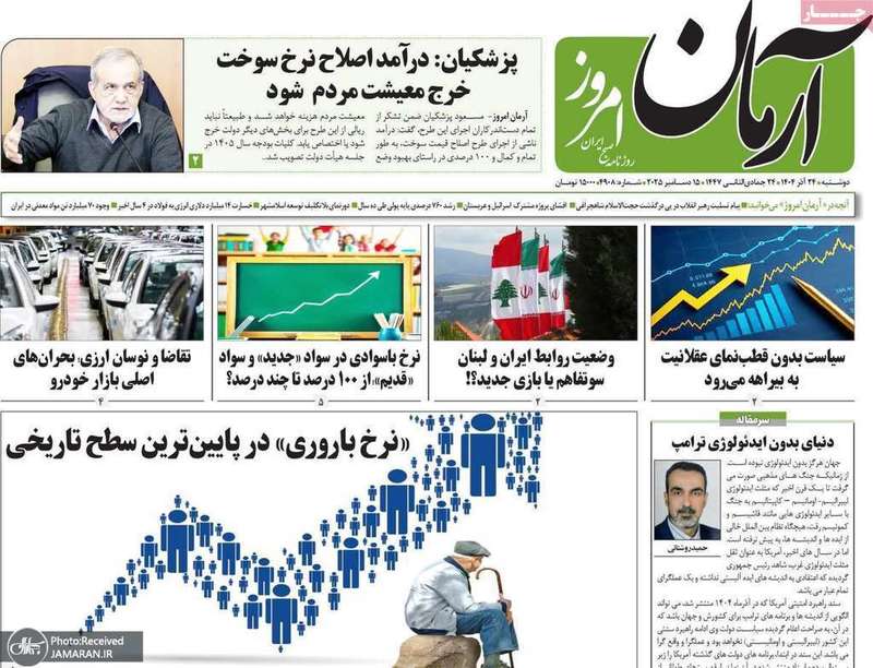 گزيده روزنامه هاى 24 آذر 1404