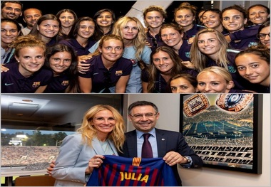 بازیگر معروف هالیوود در کنار تیم بانوان بارسلونا +عکـس
