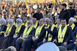 حضور علی لاریجانی در مراسم اولین سالگرد شهادت سید حسن نصرالله (ره)