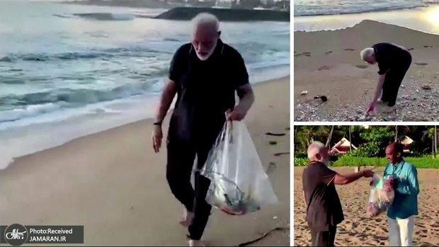 عکس/ نخست وزیر هند در حال جمع آوری زباله‌