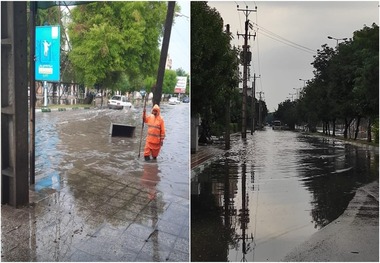باران باعث آبگرفتگی خیابان های دزفول شد + عکس و فیلم