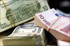 قیمت دلار افزایش و یورو کاهش یافت
