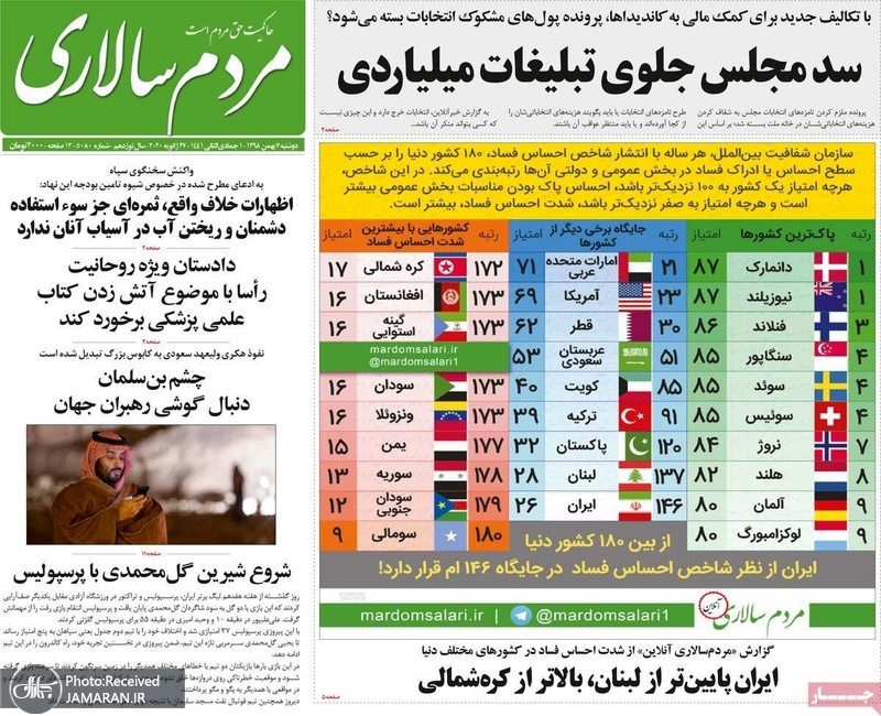 گزیده روزنامه های 7 بهمن 1398