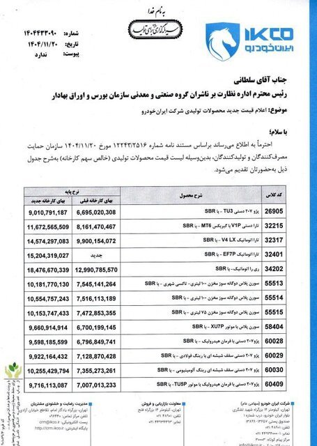 قیمت جدید محصولات ایران خودرو اعلام شد