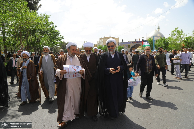 راهپیمایی نمازگزاران قمی در محکومیت جنایات رژیم صهیونیستی