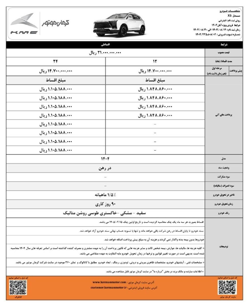 فروش اقساطی محصولات کرمان موتور