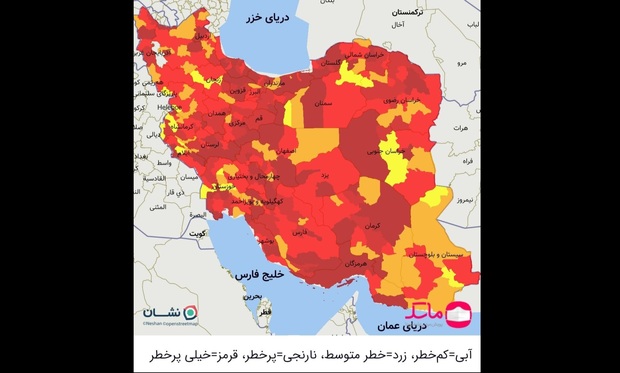 جدیدترین نقشه کرونایی کشور، از شنبه 16 مرداد 1400؛ تعداد شهرهای قرمز به 336 رسید + اسامی شهرهای قرمز جدید