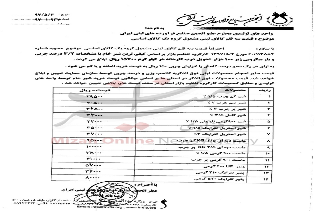 مجوز افزایش قیمت محصولات لبنی را صادر شد+ عکس