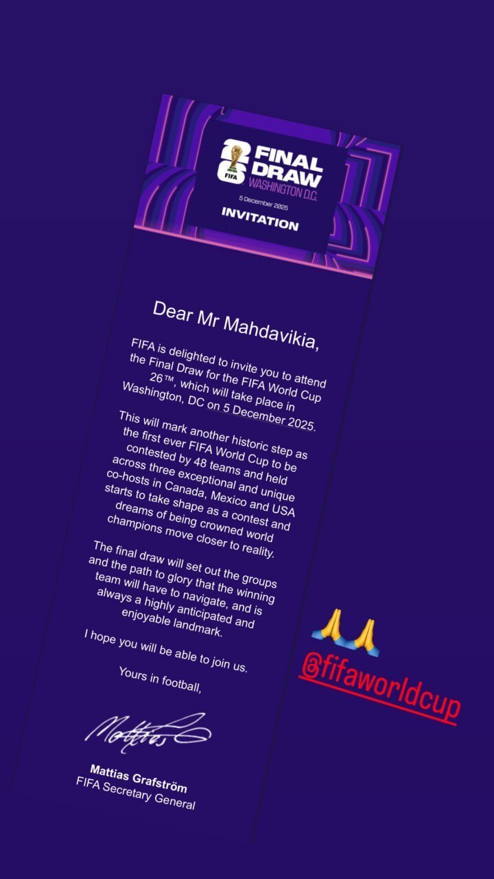 عکس| دعوت فیفا از اسطوره پرسپولیس برای حضور در مراسم قرعه‌کشی جام‌جهانی