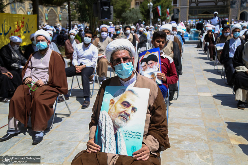 تجمع طلاب و اساتید حوزه علمیه قم در حمایت از مردم فلسطین و محکومیت حادثه تروریستی افغانستان‎