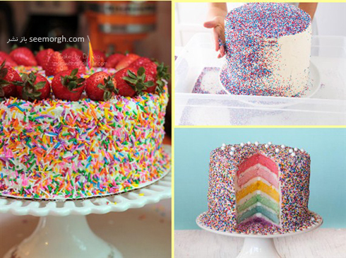 تزیین کیک با ترافل های رنگی و توت فرنگی,کیک,تزیین کیک,مدل های تزیین کیک,