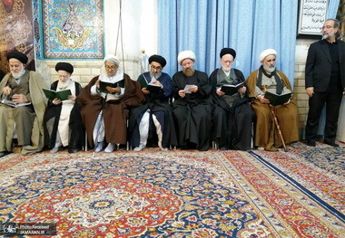 حضور آیت الله صانعی در مراسم چهلمین روز درگذشت همشیره آیت الله شبیری زنجانی + تصاویر