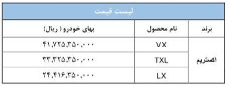 لیست قیمت جدید محصولات اکستریم