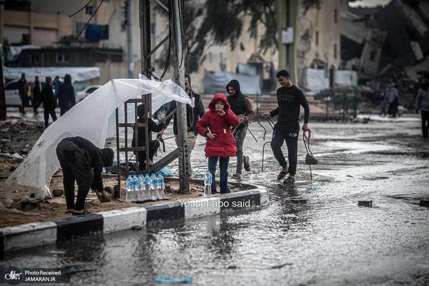  حمله طوفان و هوای سرد به آوارگان فلسطینی در رفح + تصاویر
