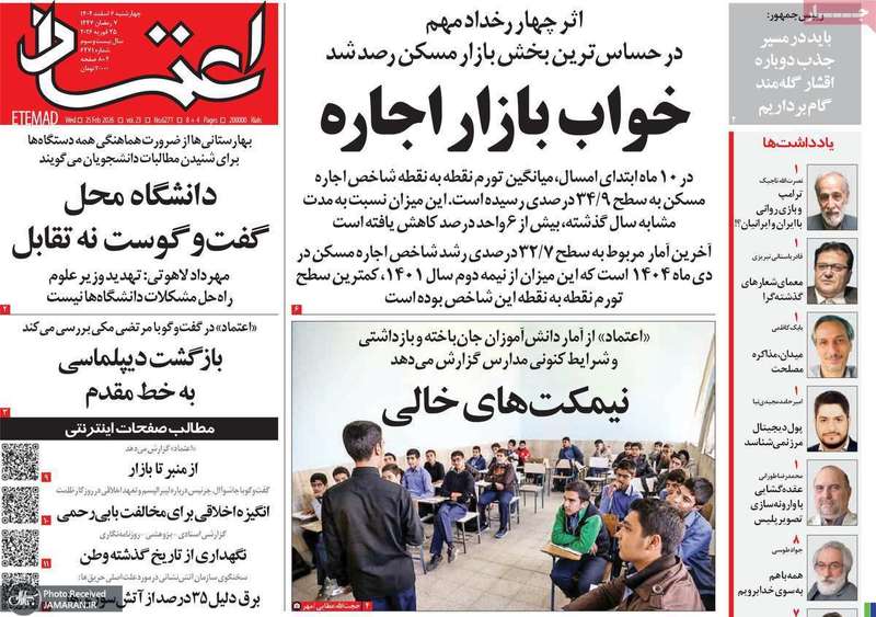 گزیده روزنامه های 6 اسفند 1404
