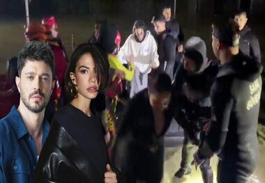 نجات دو ستاره مشهور ترکیه با قایق از سیل 