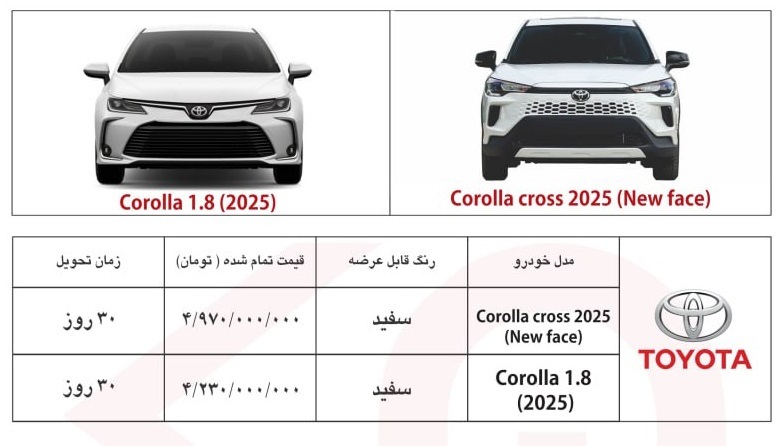 شرایط فروش فوری دو محصول تویوتا در ایران (اسفند 1404)