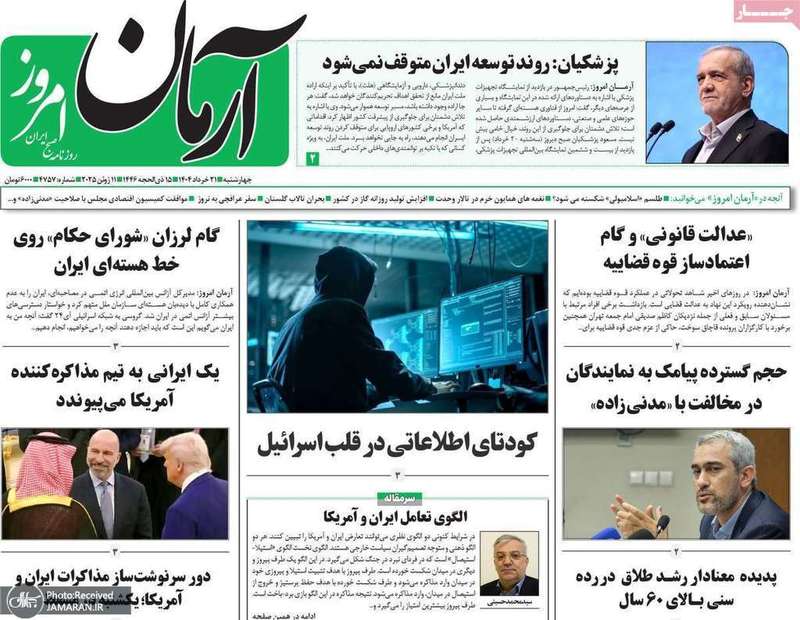 گزیده روزنامه های 21 خرداد 1404