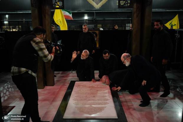 ببینید/ علی لاریجانی بر سر مزار شهید سید حسن نصرالله