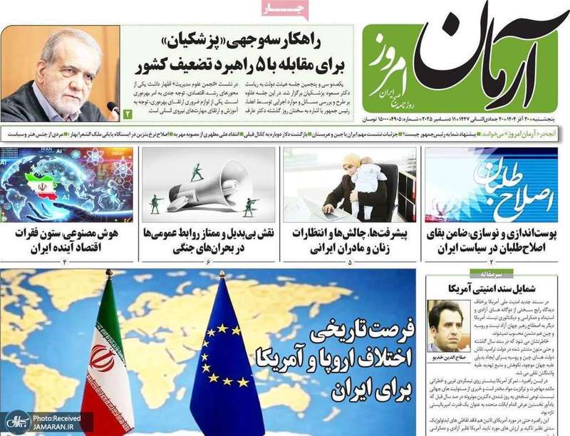 گزیده روزنامه های 20 آذر 1404